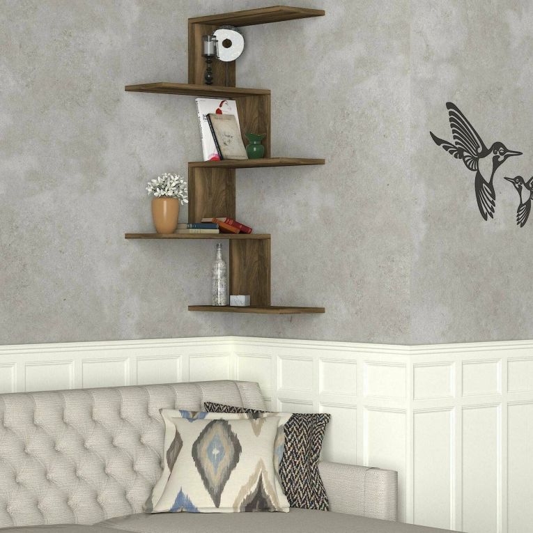 Mensola Galatea, Scaffale, Ripiano a muro, Scaffalatura multiuso, 52x30h109 cm, Noce
