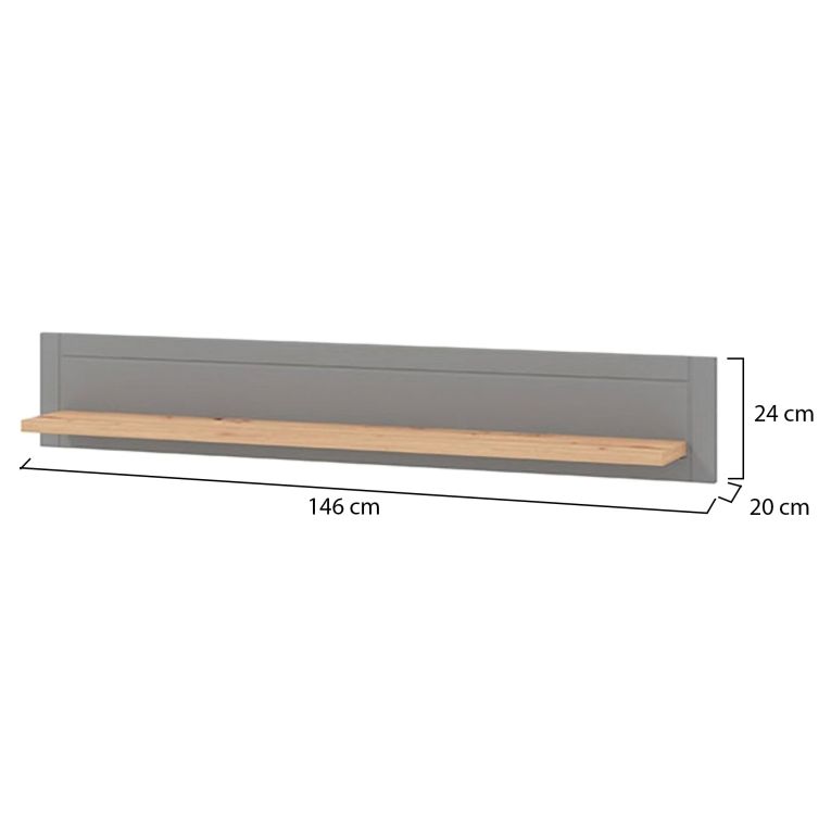Mensola Grigio Marrone Rovere un Ripiano Dettaglio Geometrico 146x19.5x24h cm, Portata Ripiani 5 - Suelli