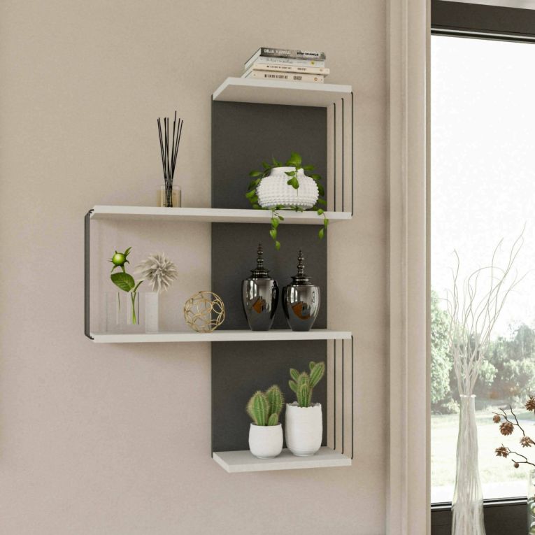 Mensola Hadar, Scaffale, Ripiano a muro, Scaffalatura multiuso, 64x19h96 cm, Bianco e Antracite