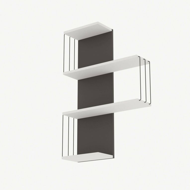 Mensola Hadar, Scaffale, Ripiano a muro, Scaffalatura multiuso, 64x19h96 cm, Bianco e Antracite