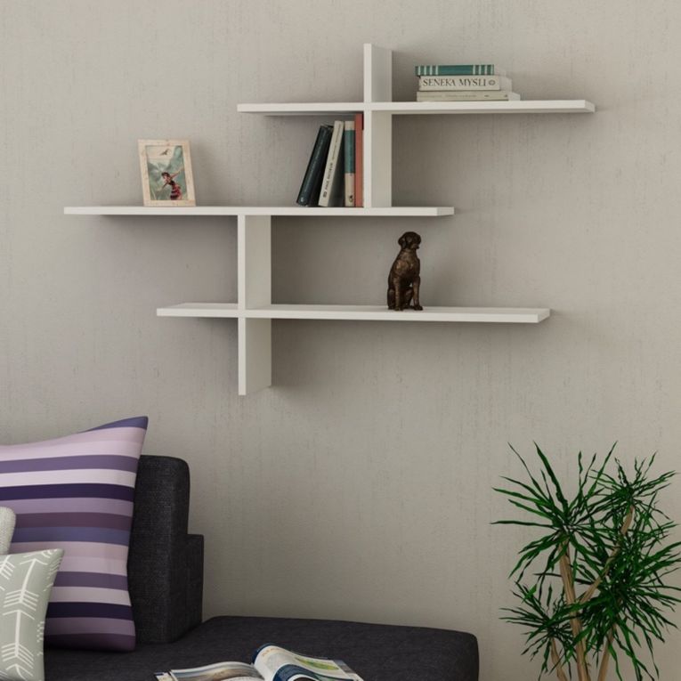 Mensola Ixion, Scaffale, Ripiano a muro, Scaffalatura multiuso, 123x22 h81 cm, Bianco