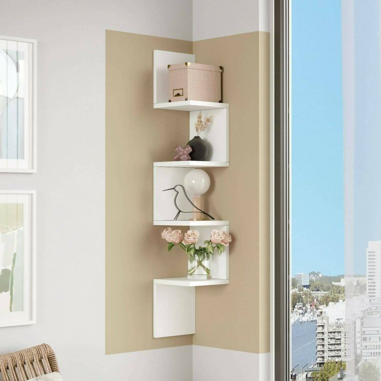 Mensola Kalliope, Scaffale, Ripiano a muro, Scaffalatura multiuso, 22x22h117 cm, Bianco