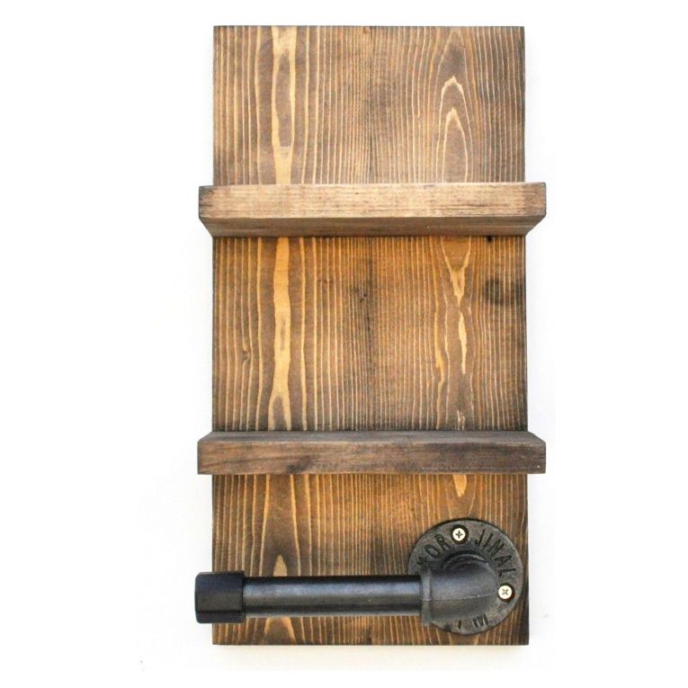 Mensola Marrone Naturale 2 Ripiani in Legno di Abete, Fatto a Mano 18x12x35h cm, Sfumatura Colore Struttura Naturale - Tadino