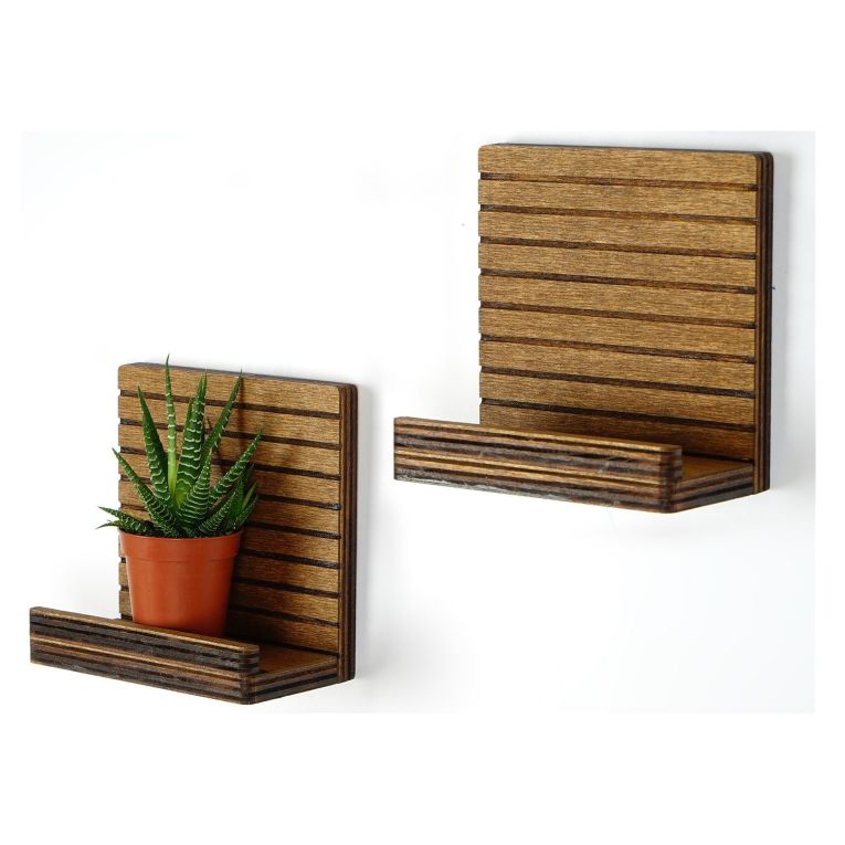 Mensola Marrone Naturale 2 Ripiani set da 2 13x7x13h cm, Sfumatura Colore Struttura Naturale - Soglio