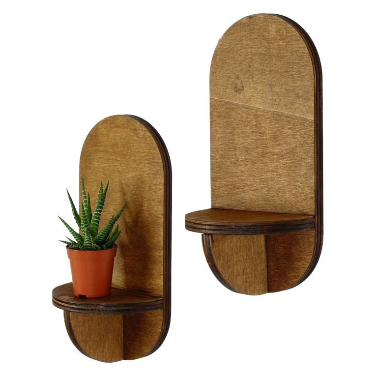 Mensola Marrone Naturale 2 Ripiani set da 2 13x9x26h cm, Sfumatura Colore Struttura Naturale - Buccheri