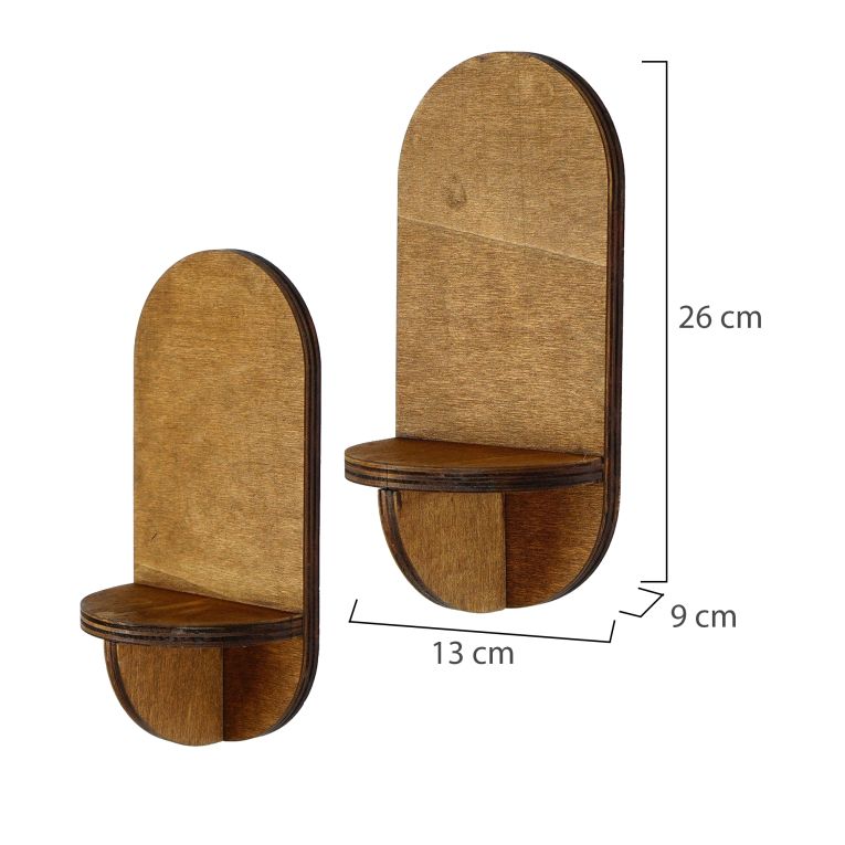Mensola Marrone Naturale 2 Ripiani set da 2 13x9x26h cm, Sfumatura Colore Struttura Naturale - Buccheri