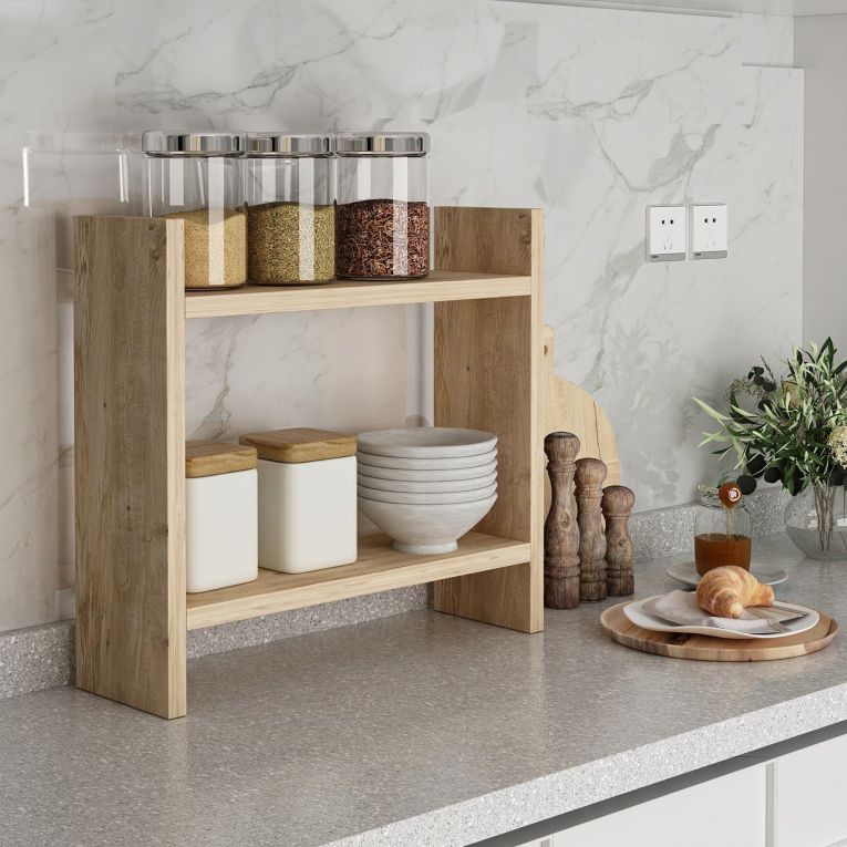 Mensola Marrone Naturale 2 Ripiani Sfumatura Colore Struttura Naturale 34x10x30h cm, - Morfasso