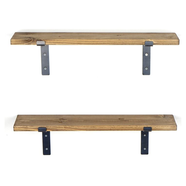 Mensola Marrone Naturale Nero 2 Ripiani in Legno di Abete, Fatto a Mano 60x14x16h cm, Colore Struttura Nero - Perano