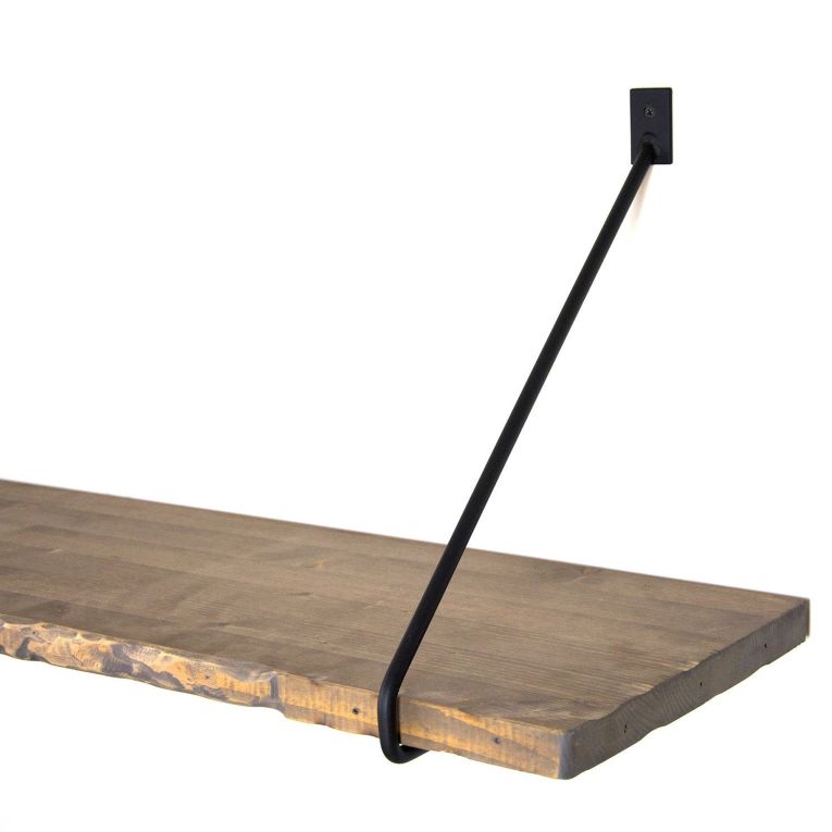 Mensola Marrone Naturale Nero un Ripiano in Legno di Abete 60x14x20h cm, Colore Struttura Nero - Dovadola