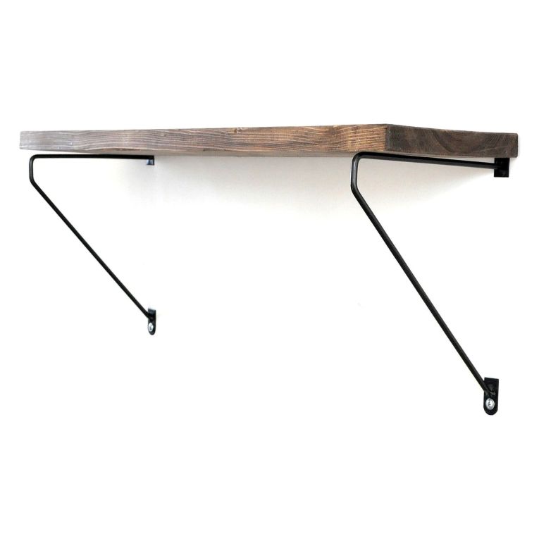 Mensola Marrone Naturale Nero un Ripiano in Legno di Abete 60x14x20h cm, Colore Struttura Nero - Dovadola