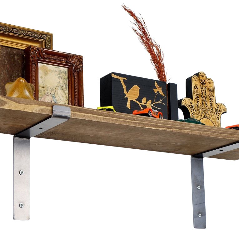 Mensola Marrone Naturale Nero un Ripiano in Legno di Abete, Fatto a Mano 60x14x16h cm, Colore Struttura Nero - Favara