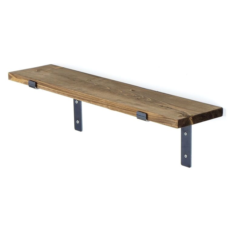 Mensola Marrone Naturale Nero un Ripiano in Legno di Abete, Fatto a Mano 60x14x16h cm, Colore Struttura Nero - Favara
