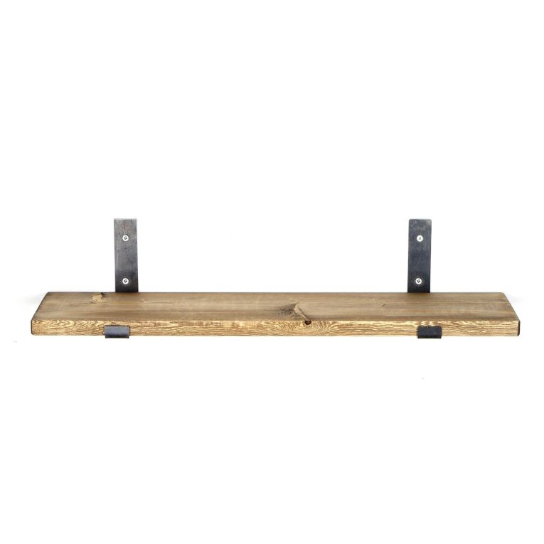 Mensola Marrone Naturale un Ripiano in Legno di Abete, Fatto a Mano 60x14x16h cm, Materiale Struttura in Metallo - Denice