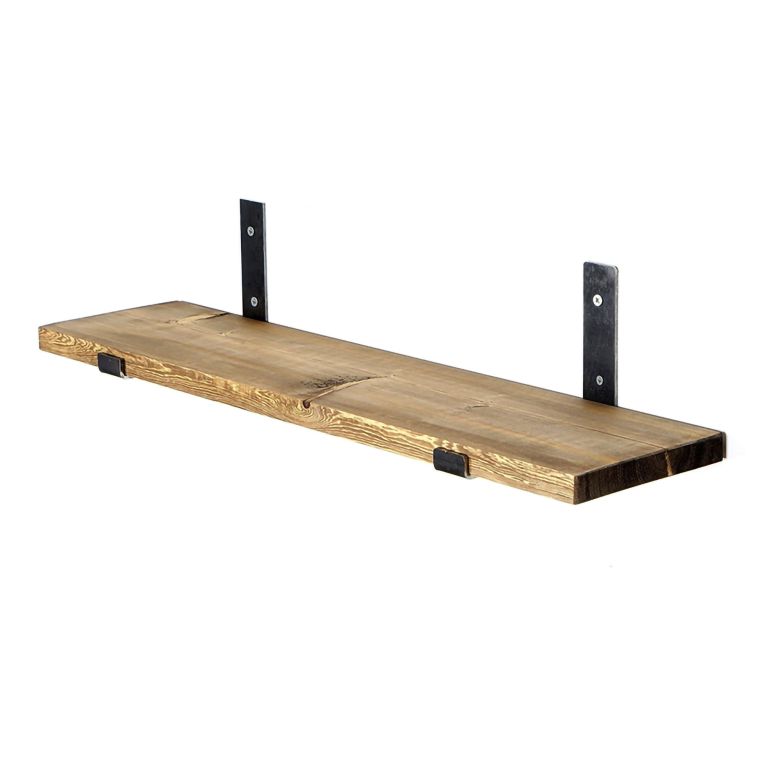 Mensola Marrone Naturale un Ripiano in Legno di Abete, Fatto a Mano 60x14x16h cm, Materiale Struttura in Metallo - Denice