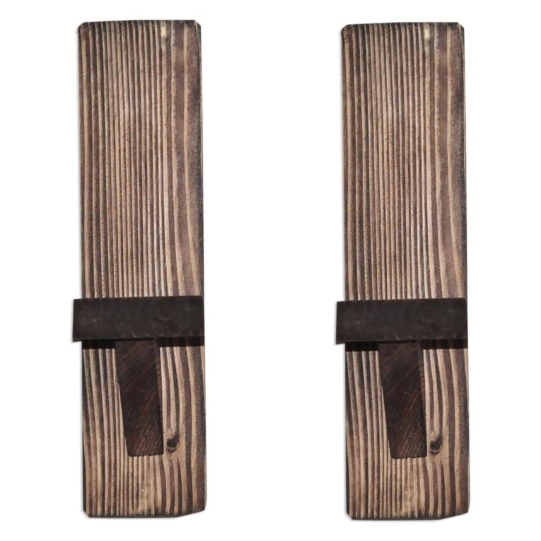 Mensola Marrone Noce 2 Ripiani Fatto a Mano, in Legno di Abete 33x9x9h cm, Sfumatura Colore Struttura Noce - Seveso