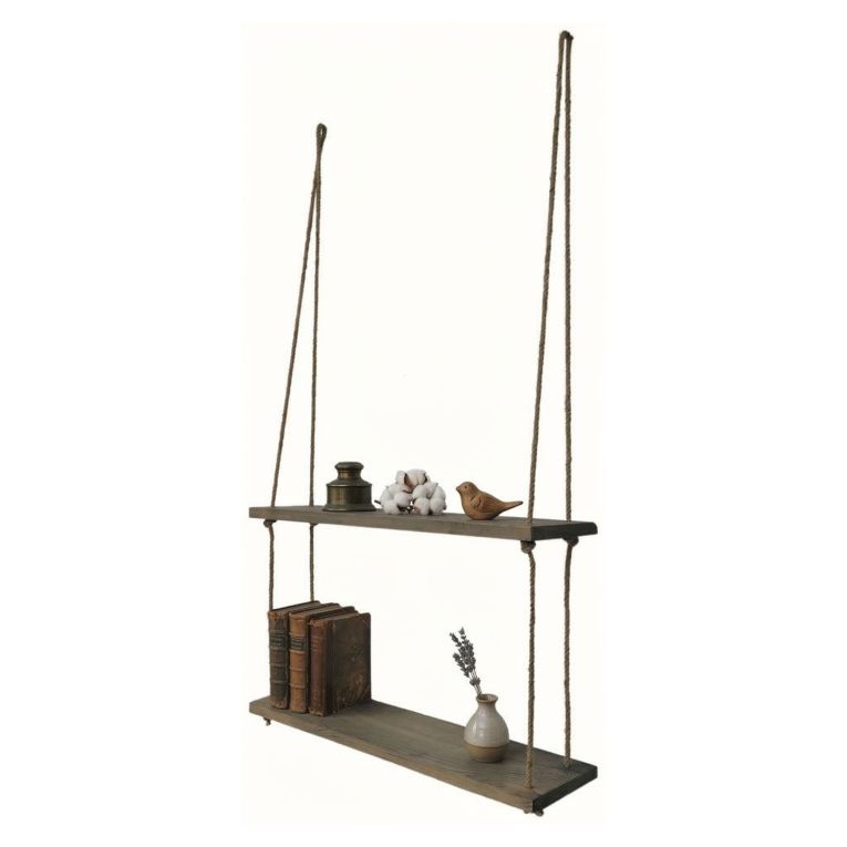 Mensola Marrone Noce 2 Ripiani Fatto a Mano, in Legno di Abete 60x14x60h cm, Sfumatura Colore Struttura Noce - Origgio