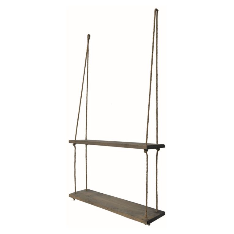 Mensola Marrone Noce 2 Ripiani Fatto a Mano, in Legno di Abete 60x14x60h cm, Sfumatura Colore Struttura Noce - Origgio