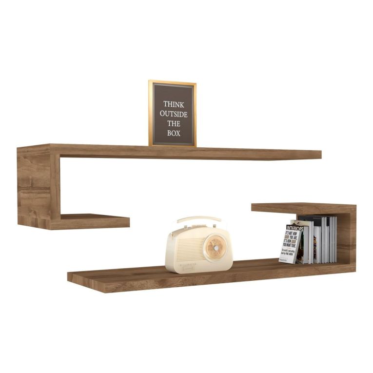 Mensola Marrone Noce 2 Ripiani set da 2 Mensole 60x20x15h cm, Sfumatura Colore Struttura Noce - Siligo