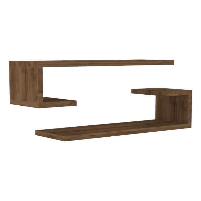 Mensola Marrone Noce 2 Ripiani set da 2 Mensole 60x20x15h cm, Sfumatura Colore Struttura Noce - Siligo
