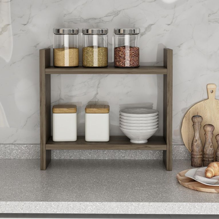 Mensola Marrone Noce 2 Ripiani Sfumatura Colore Struttura Noce 34x10x30h cm, - Morfasso