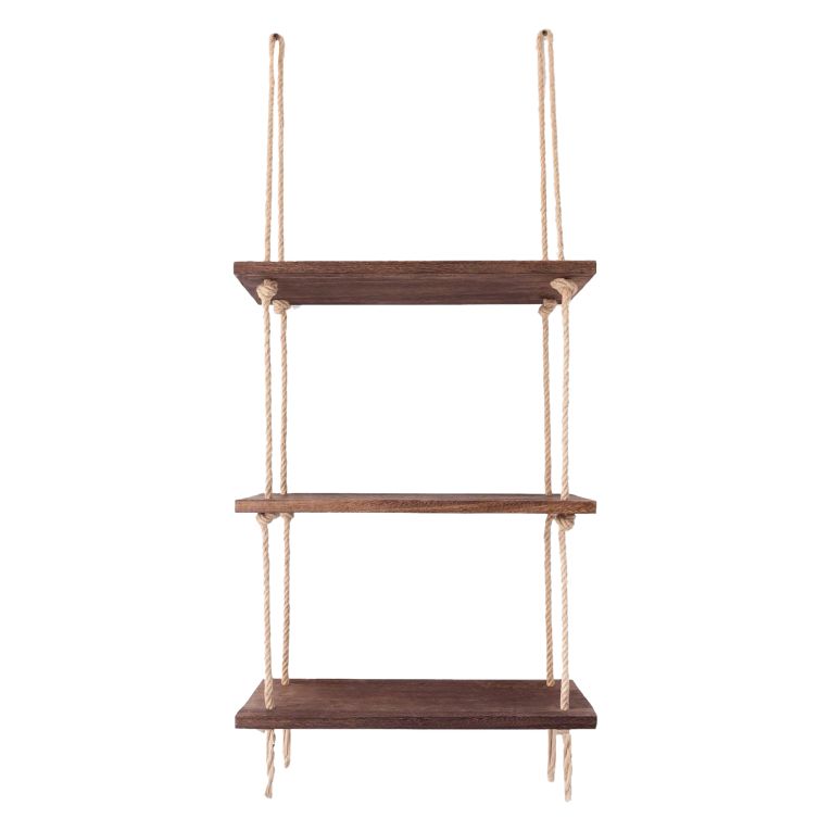 Mensola Marrone Noce 3 Ripiani Fatto a Mano, in Legno di Abete 40x14x110h cm, Sfumatura Colore Struttura Noce - Corio