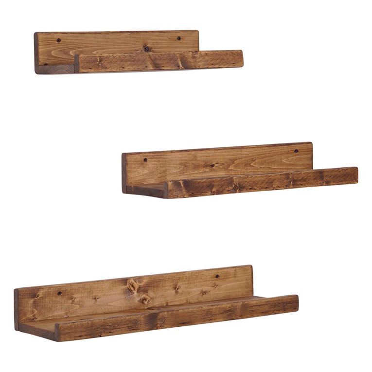 Mensola Marrone Noce 3 Ripiani Fatto a Mano, set da 3 Mensole 60x15x8h cm, Sfumatura Colore Struttura Noce - Piazzolo