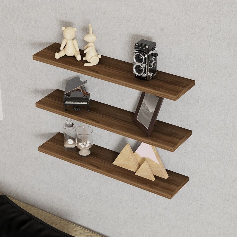 Mensola Marrone Noce 3 Ripiani set da 3 60x15x2h cm, Sfumatura Colore Struttura Noce - Meina
