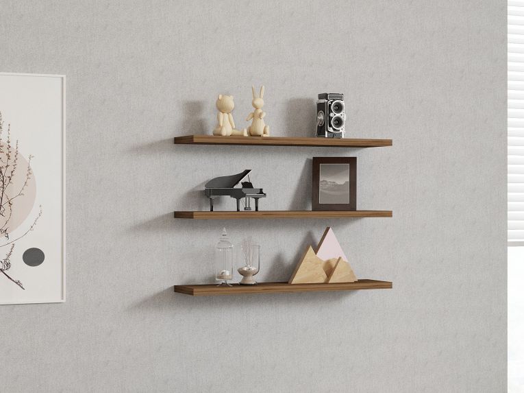 Mensola Marrone Noce 3 Ripiani set da 3 60x15x2h cm, Sfumatura Colore Struttura Noce - Meina