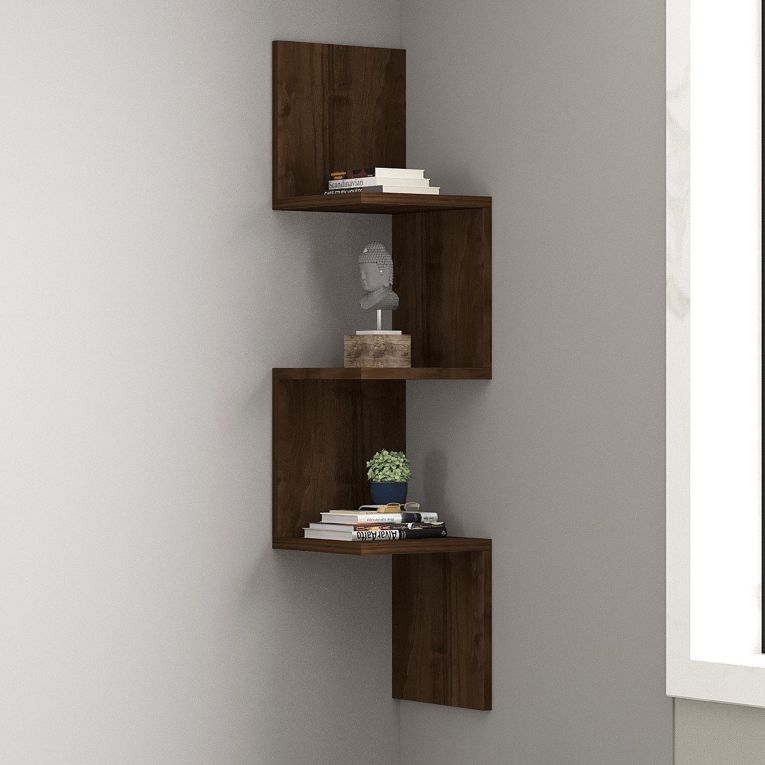 Mensola Marrone Noce 3 Ripiani Sfumatura Colore Struttura Noce 25x25x105h cm, - Sgurgola