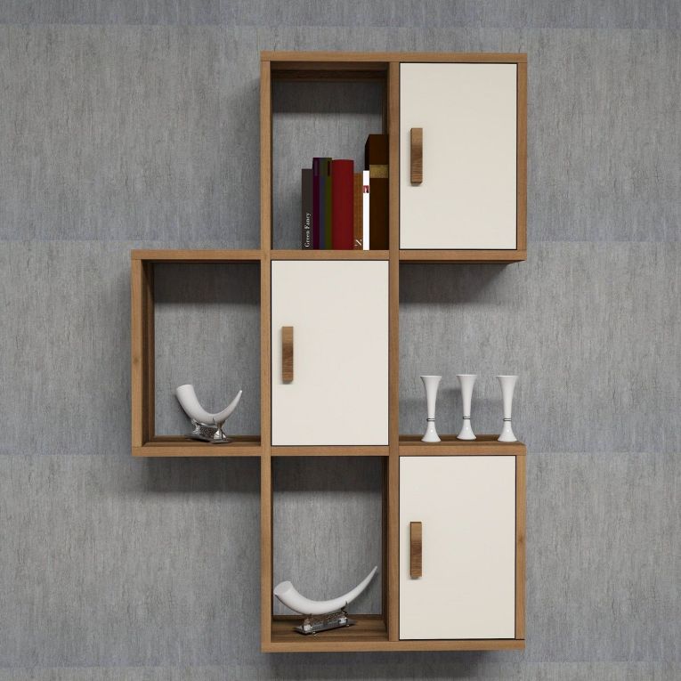 Mensola Marrone Noce Bianco Crema 7 Ripiani Colore Struttura Bianco 50x20x113h cm, Sfumatura Colore Struttura Noce - Carzano