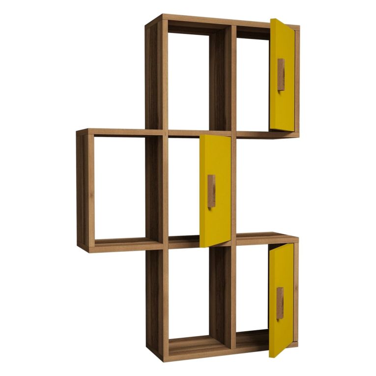 Mensola Marrone Noce Giallo 7 Ripiani Colore Struttura Giallo 50x20x113h cm, Sfumatura Colore Struttura Noce - Carzano