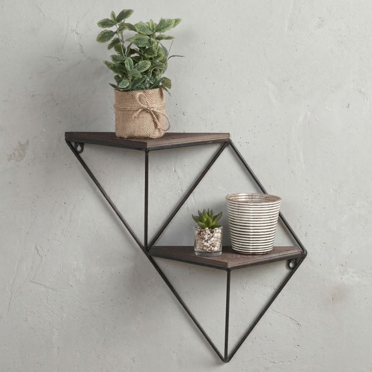 Mensola Marrone Noce Nero 2 Ripiani in Legno di Abete 33x13x30h cm, Colore Struttura Nero - Cassola