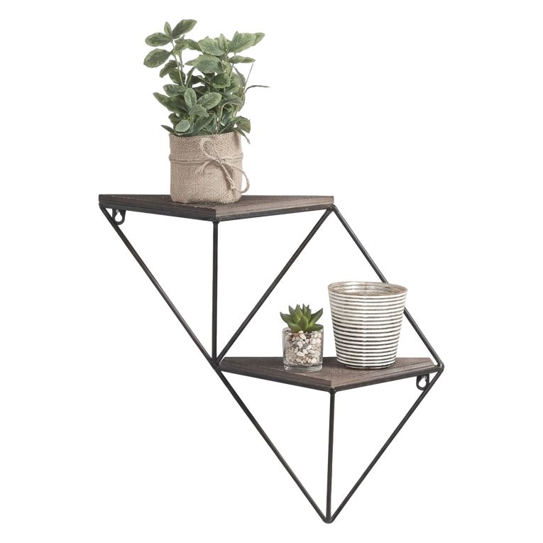 Mensola Marrone Noce Nero 2 Ripiani in Legno di Abete 33x13x30h cm, Colore Struttura Nero - Cassola