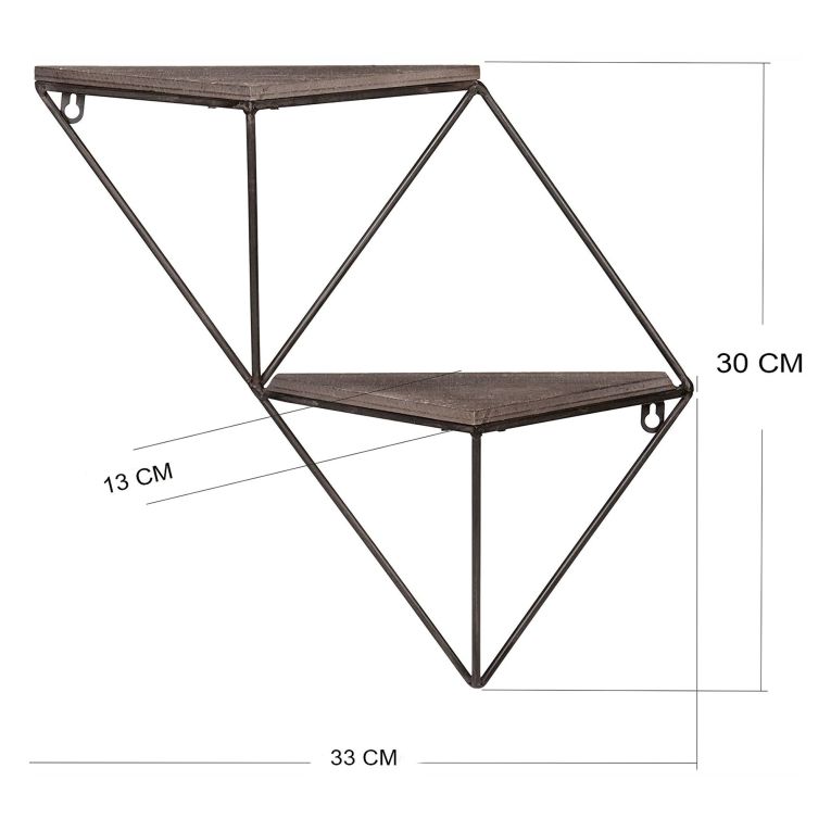 Mensola Marrone Noce Nero 2 Ripiani in Legno di Abete 33x13x30h cm, Colore Struttura Nero - Cassola
