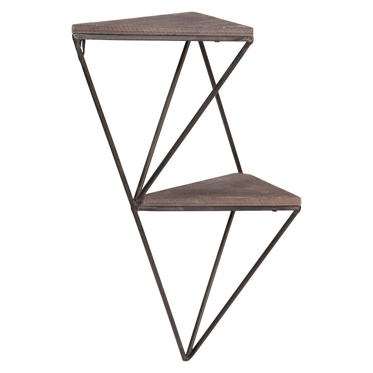 Mensola Marrone Noce Nero 2 Ripiani in Legno di Abete 33x13x30h cm, Colore Struttura Nero - Cassola