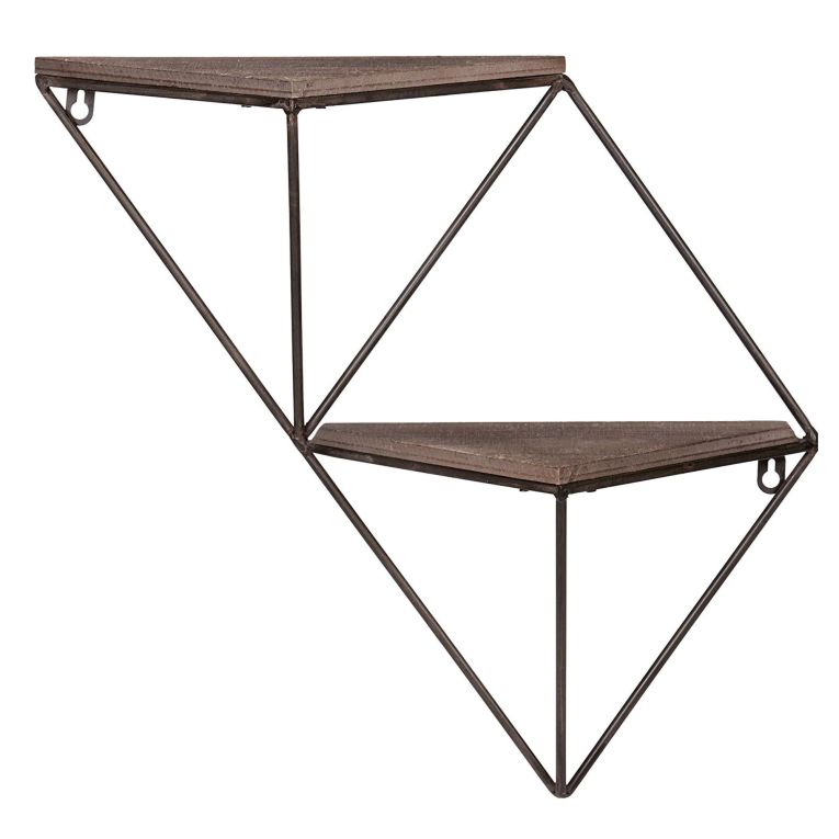 Mensola Marrone Noce Nero 2 Ripiani in Legno di Abete 33x13x30h cm, Colore Struttura Nero - Cassola