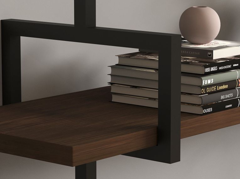 Mensola Marrone Noce Nero 3 Ripiani Colore Struttura Nero 87x23x76h cm, Materiale Struttura in Metallo - Vibrata