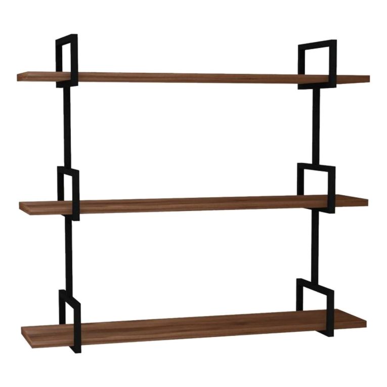Mensola Marrone Noce Nero 3 Ripiani Colore Struttura Nero 87x23x76h cm, Materiale Struttura in Metallo - Vibrata