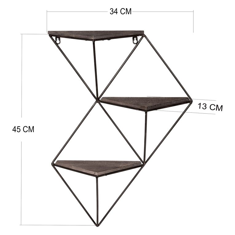 Mensola Marrone Noce Nero 3 Ripiani in Legno di Abete 45x13x34h cm, Colore Struttura Nero - Caccuri