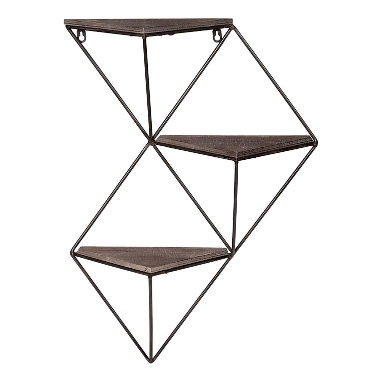 Mensola Marrone Noce Nero 3 Ripiani in Legno di Abete 45x13x34h cm, Colore Struttura Nero - Caccuri