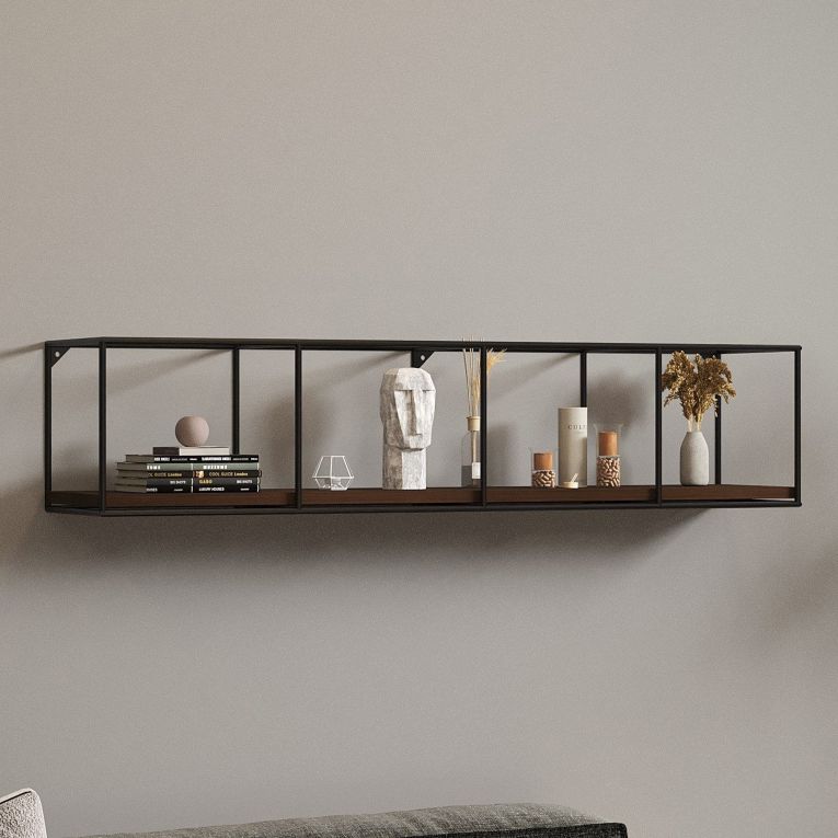 Mensola Marrone Noce Scuro Nero un Ripiano Colore Struttura Nero 120x30x30h cm, Materiale Struttura in Metallo - Cis