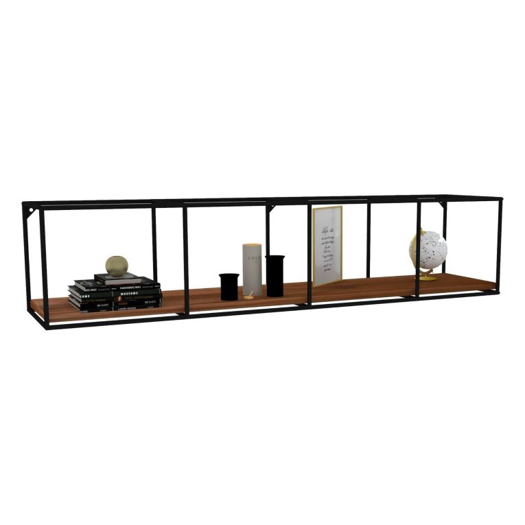 Mensola Marrone Noce Scuro Nero un Ripiano Colore Struttura Nero 120x30x30h cm, Materiale Struttura in Metallo - Cis