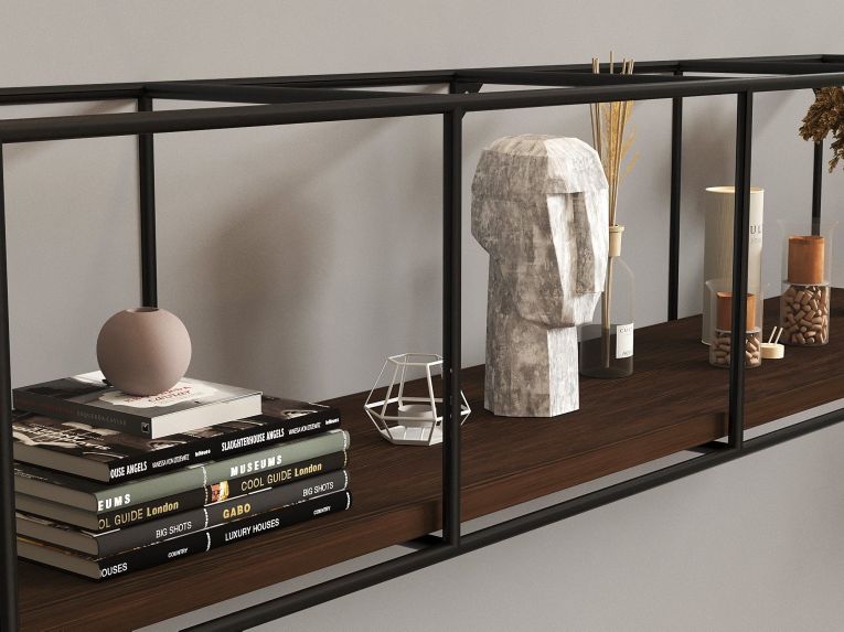 Mensola Marrone Noce Scuro Nero un Ripiano Colore Struttura Nero 120x30x30h cm, Materiale Struttura in Metallo - Cis