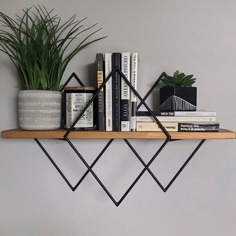 Mensola Marrone Noce Scuro Nero un Ripiano in Legno di Abete 41x15x32h cm, Colore Struttura Nero - Cadeo