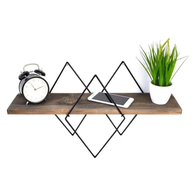 Mensola Marrone Noce Scuro Nero un Ripiano in Legno di Abete 41x15x32h cm, Colore Struttura Nero - Cadeo