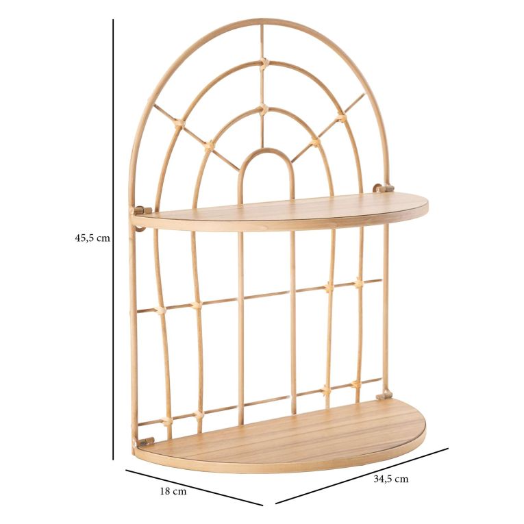 Mensola Marrone Rovere 2 Ripiani Finitura in Rattan 35x18x46h cm, Sfumatura Colore Struttura Rovere - Daleka