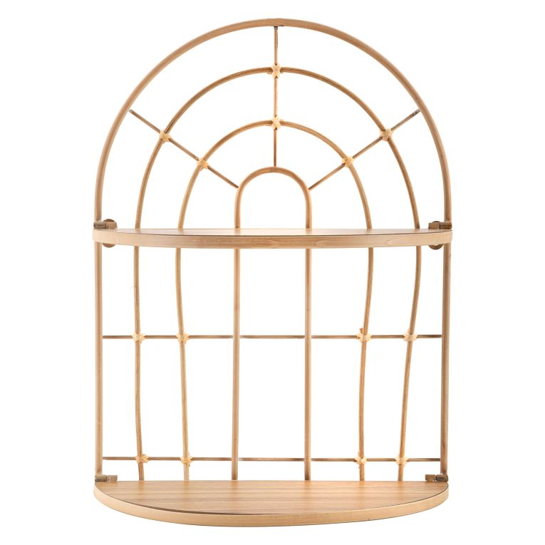 Mensola Marrone Rovere 2 Ripiani Finitura in Rattan 35x18x46h cm, Sfumatura Colore Struttura Rovere - Daleka