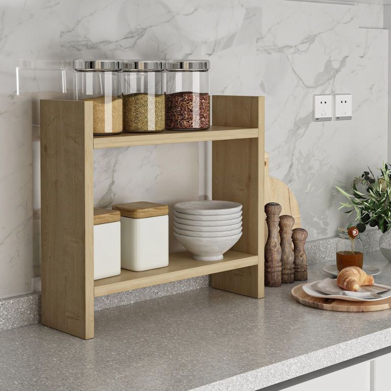 Mensola Marrone Rovere 2 Ripiani Sfumatura Colore Struttura Rovere 34x10x30h cm, - Morfasso