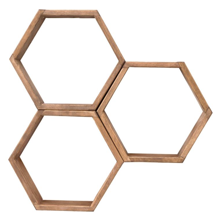 Mensola Marrone Rovere 3 Ripiani Effetto Geometrico 61x9x58h cm, Sfumatura Colore Struttura Rovere - Bulciago