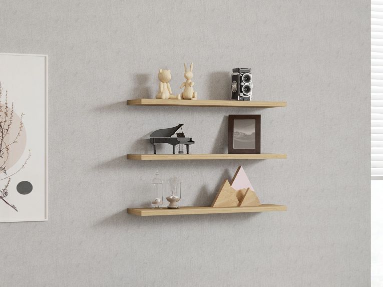 Mensola Marrone Rovere 3 Ripiani set da 3 60x15x2h cm, Sfumatura Colore Struttura Rovere - Meina